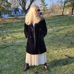 Vintage Borgazia Faux Black Fur with Brown Mink Collar, Medium, $98